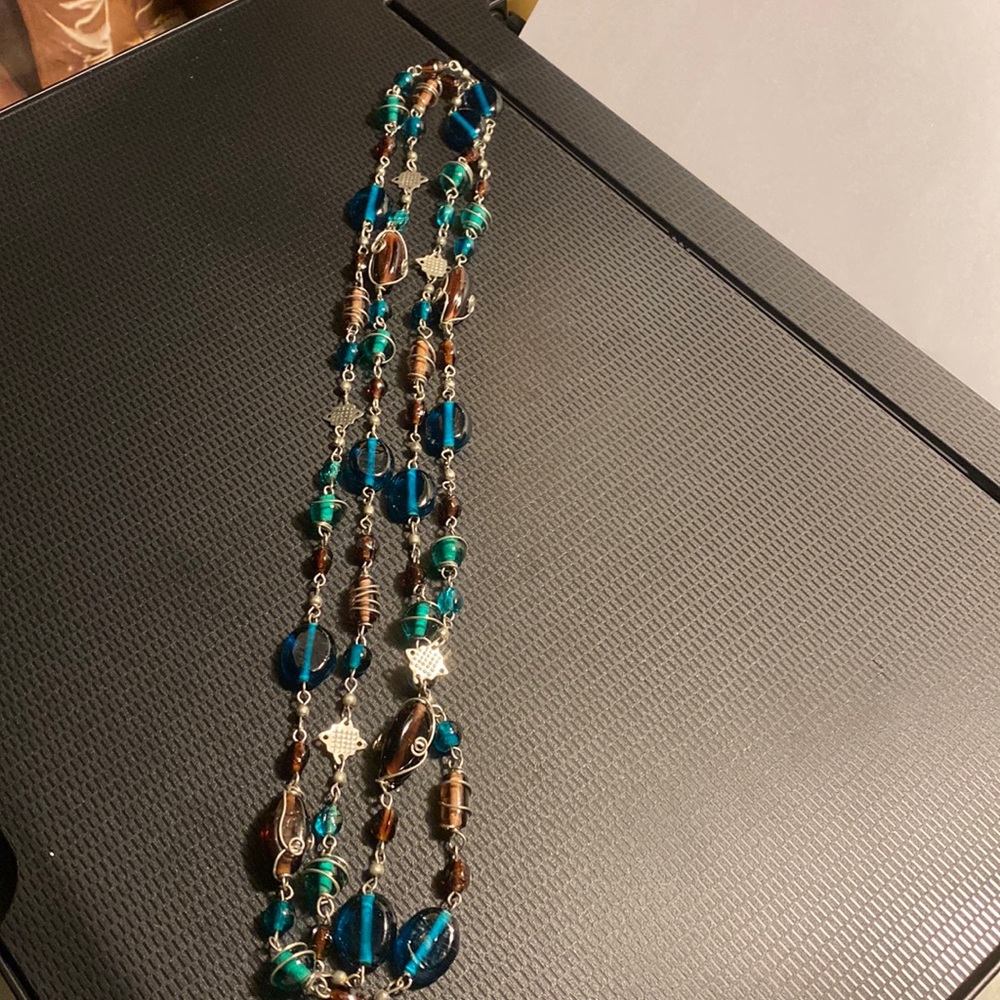 Blue, Green, Purple and Silver along Necklace